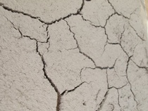 Hiekan ja kuitujen puutosta koealassa; pinta halkeilee kuivuessaan.
